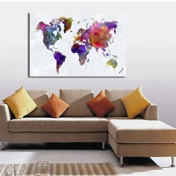 Wieco Art Old Colorful World Map Extra Large Modern Gallery Wrapped GicleeCanvas